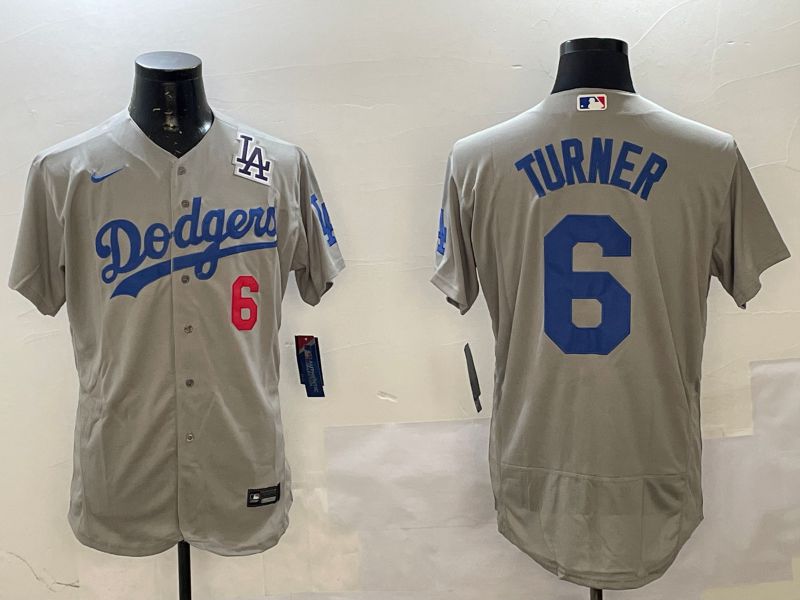Men Los Angeles Dodgers 6 Turner Grey Elite 2025 Nike MLB Jersey style 5
